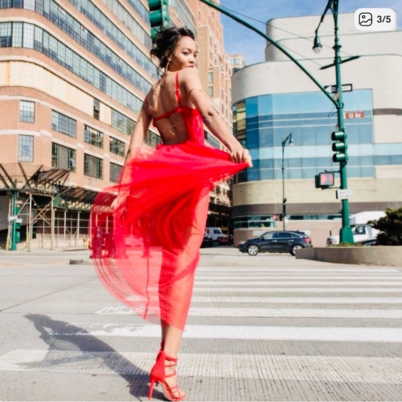 🔥 Red Hot Super Soft Lace & Polkadot Tulle Dress with Comfy Attached Shorts - Picture 5 of 12